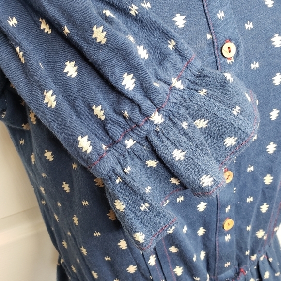 Lucky Brand Hoho Tie Waist Tassel Top Peblum Pintuck Prairie Southwest Print XS - Picture 8 of 15